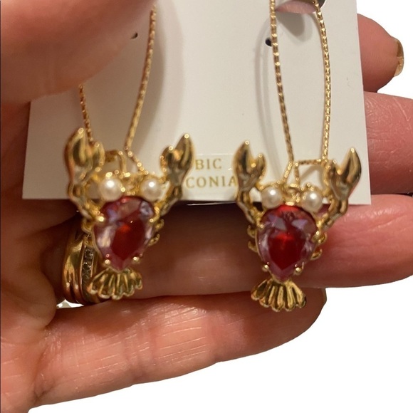 NWT Bella Jack Cubic Zirconia  lobster dangling earrings whimsy summer vaca - Picture 3 of 6